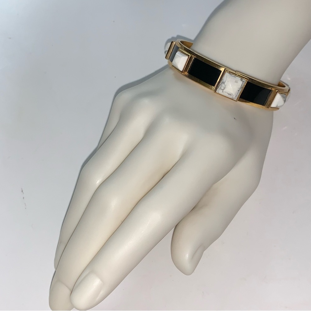 HENRI BENDEL 14k yellow gold plated CLICK CLACK cuff BRACELET w/stone STUDS - Picture 13 of 16